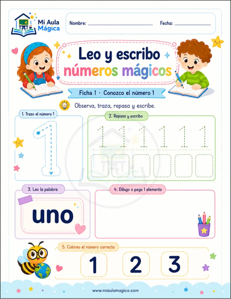 Números del 1 al 5 para leer escribir y contar