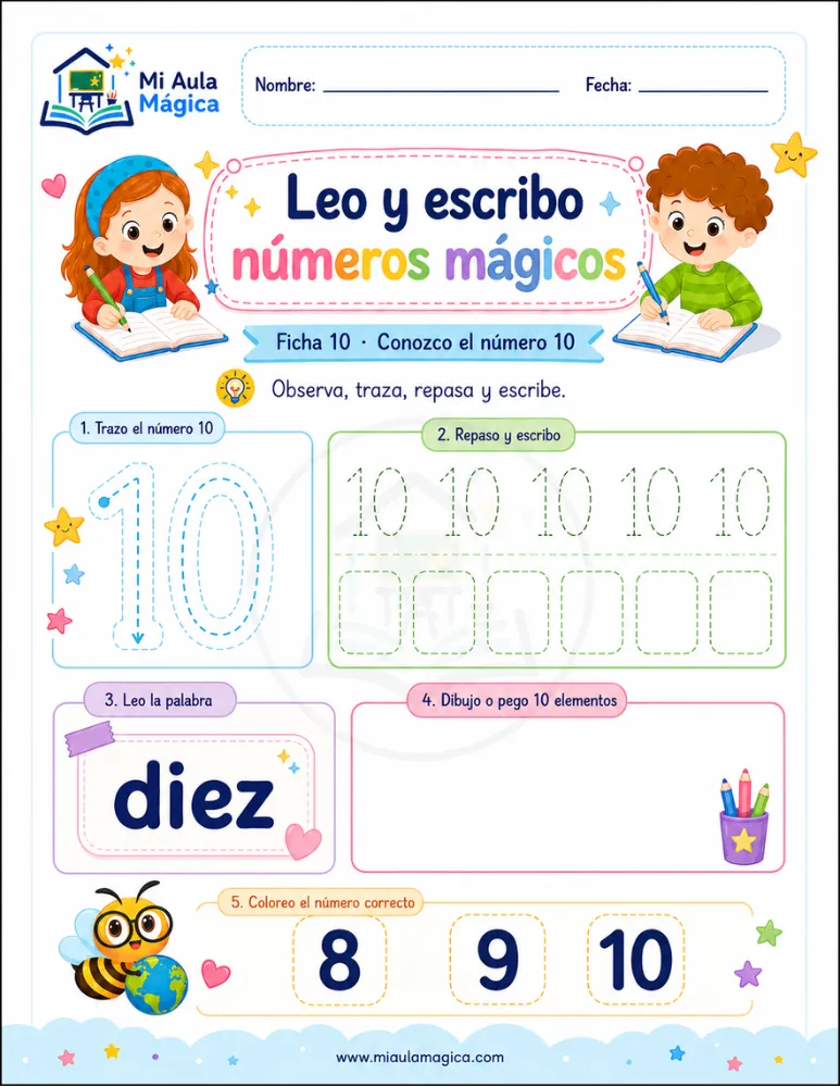 Números del 6 al 10 para leer escribir y contar