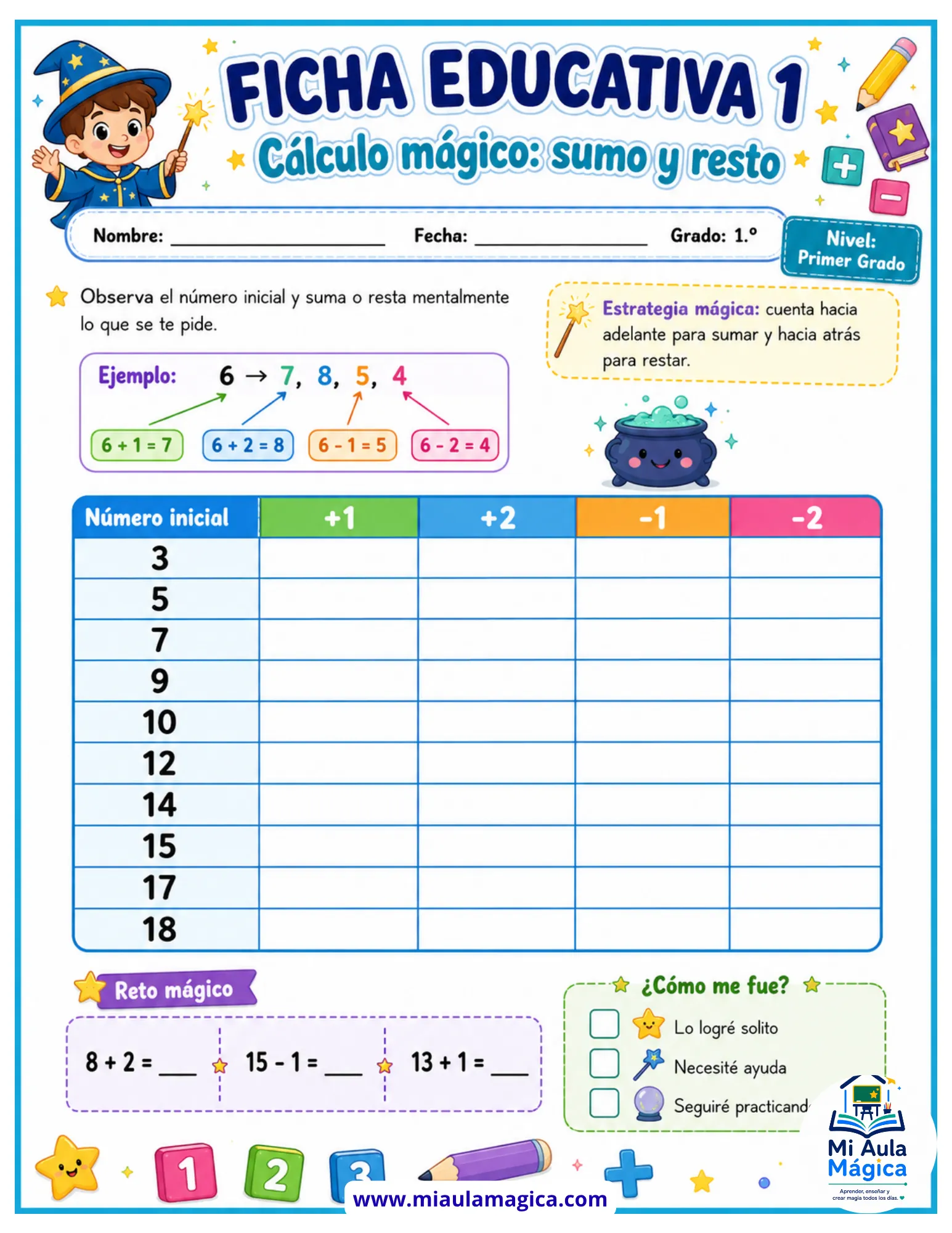 Portada del cuaderno Cálculo mental con sumas y restas de 1 a 10
