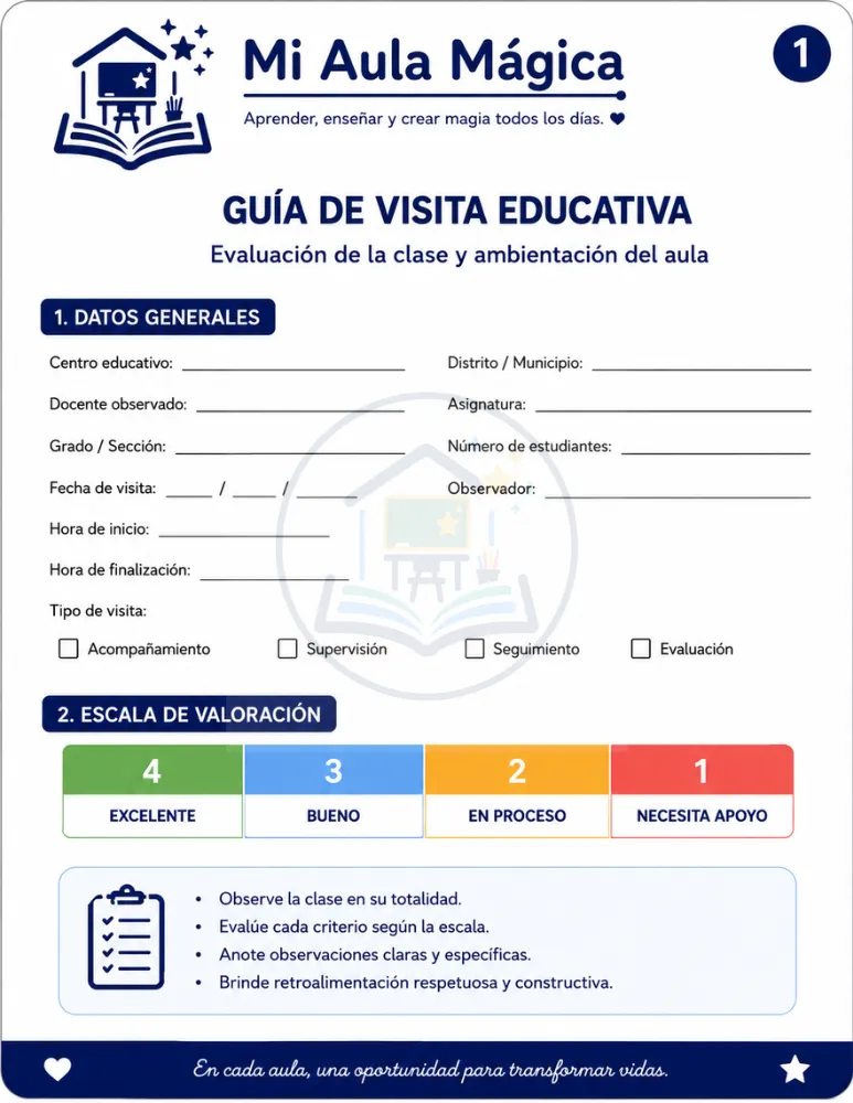 Guía de visita al aula para observación pedagógica y mejora docente