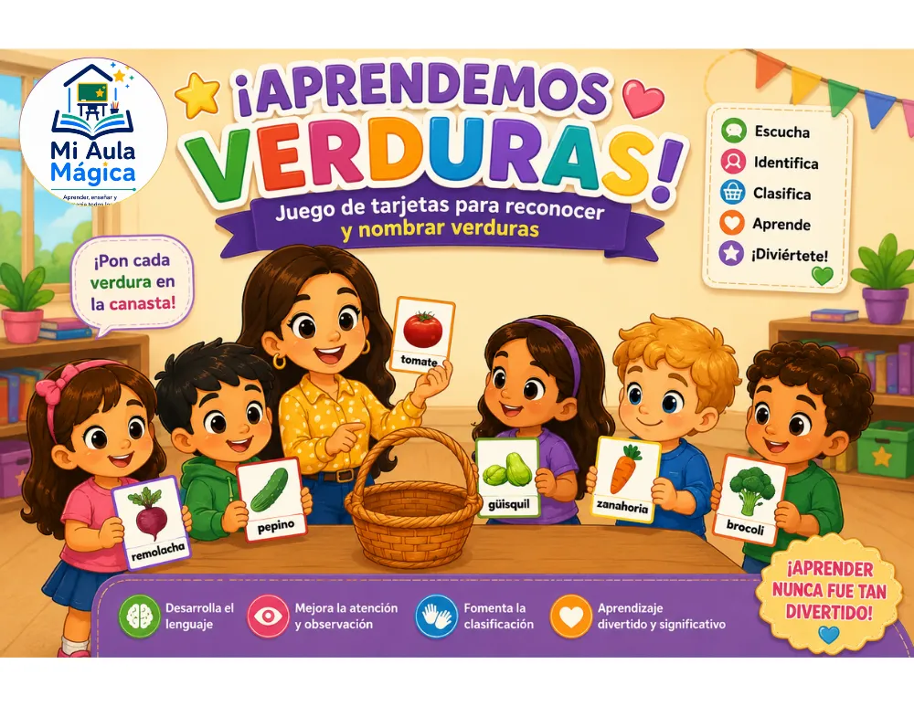 Tarjetas de verduras para reconocer nombrar y clasificar en el aula