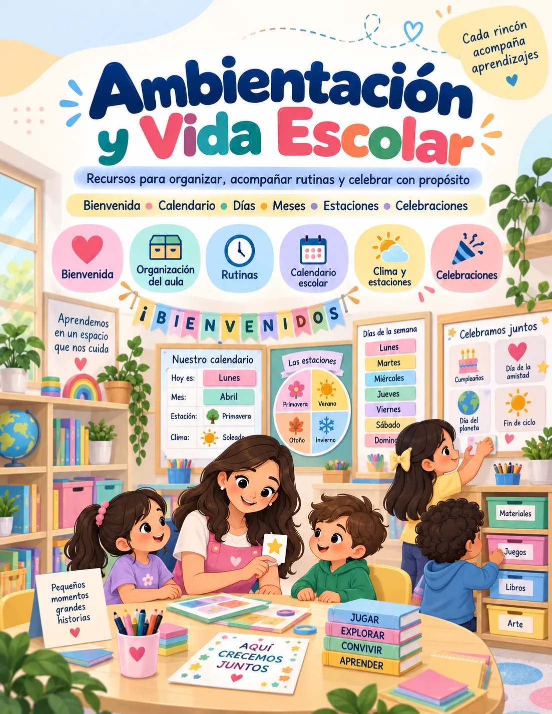 Ambientación y vida escolar: recursos para organizar espacios, acompañar rutinas y celebrar con propósito