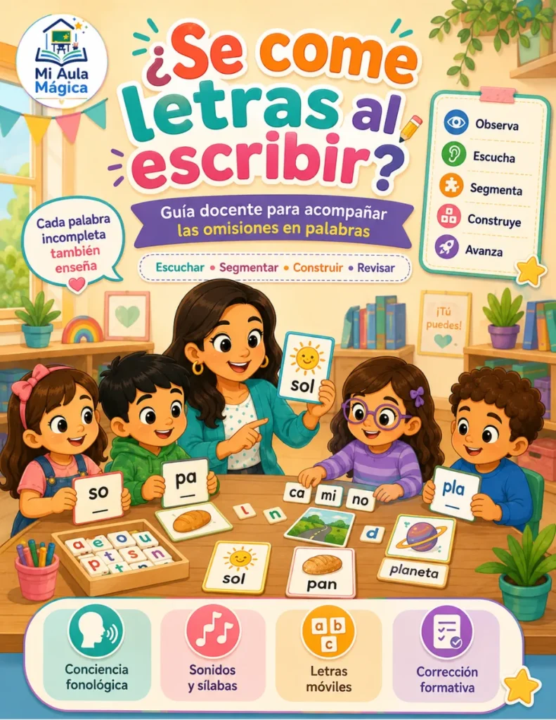 Niño que aprende a escuchar sonidos y completar palabras con letras móviles
